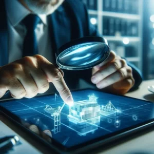 imagen de una persona sosteniendo una lupa, analizando un puerto, para estudio de seguridad