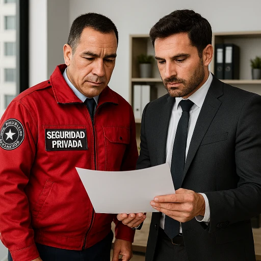 guardia de seguridad con un agente revisando una directiva de funcionamiento.